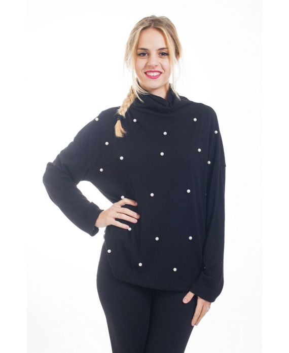 T-SHIRT DE CUELLO DE ROLLO DE PERLAS 4502 NEGRO