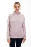 T-SHIRT COL ROULE PERLES 4502 ROSE