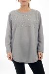 GRANDE TAILLE PULL EFFET BRILLANT PERLES 4507 GRIS