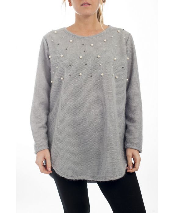 GRANDE TAILLE PULL EFFET BRILLANT PERLES 4507 GRIS