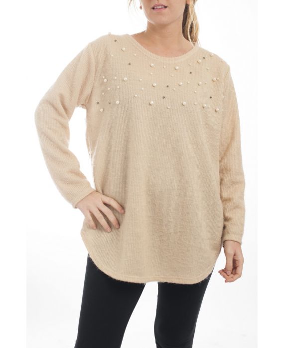 GRANDE TAILLE PULL EFFET BRILLANT PERLES 4507 BEIGE