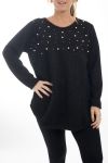 GRANDE TAILLE PULL EFFET BRILLANT PERLES 4507 NOIR