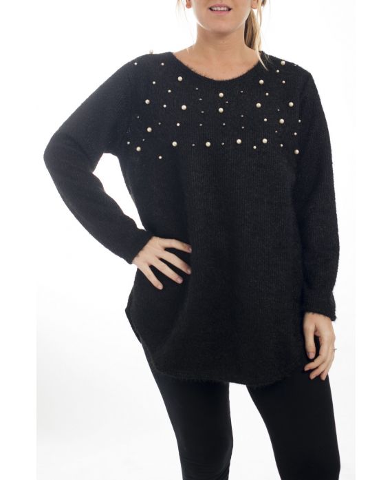 LARGE SIZE SWEATER GLOSSY EFFECT BEADS 4507 BLACK