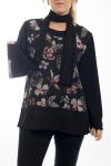 GRANDE TAILLE PULL IMPRIME + ECHARPE 4508 NOIR