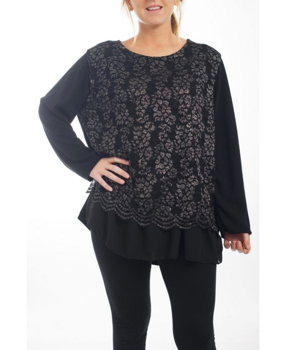 GRANDE TAILLE PULL DENTELLE BRILLANT 4509 NOIR