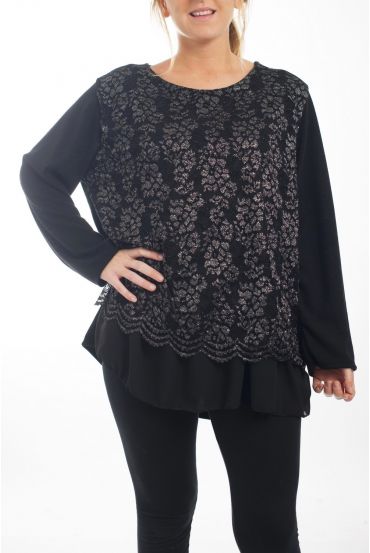 GRANDE TAILLE PULL DENTELLE BRILLANT 4509 NOIR