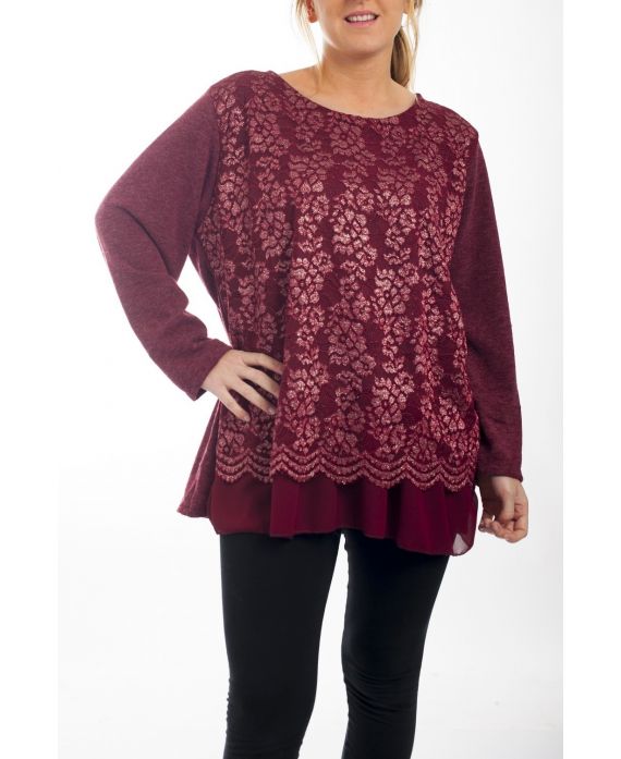 GRANDE TAILLE PULL DENTELLE BRILLANT 4509 BORDEAUX