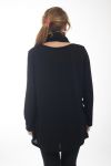 GRANDE TAILLE PULL EFFET BRILLANT + ECHARPE 4510 NOIR