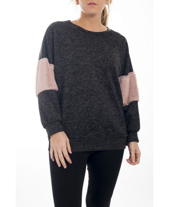 GRANDE TAILLE PULL FAUSSE FOURRURE 4511 NOIR