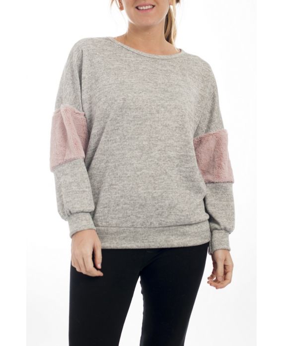 GRANDE TAILLE PULL FAUSSE FOURRURE 4511 GRIS