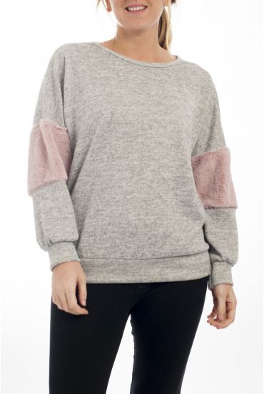 GRANDE TAILLE PULL FAUSSE FOURRURE 4511 GRIS