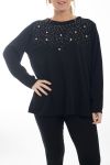 GROßE PULLOVER STRASS & PERLEN 4512 SCHWARZ