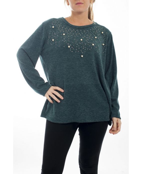 GROßE PULLOVER STRASS & PERLEN 4512 GRÜN