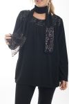 GRANDE TAILLE PULL + ECHARPE DENTELLE 4513 NOIR