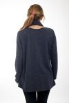 GRANDE TAILLE PULL + ECHARPE DENTELLE 4513 BLEU