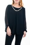 GRAN TAMAÑO DE LA BLUSA DE ESCOTE DE FANTASÍA 4521 NEGRO