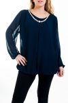 GRANDE TAILLE BLOUSE ENCOLURE FANTAISIE 4521 MARINE