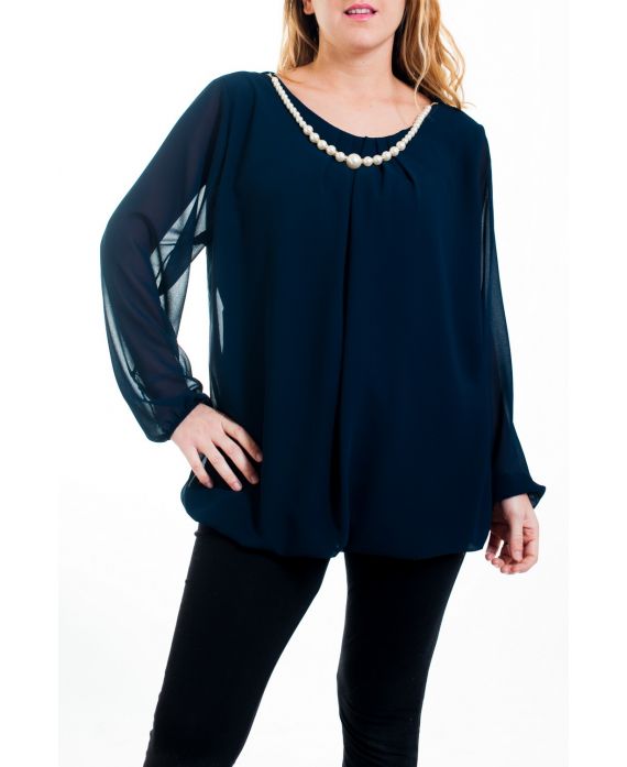 GRANDE TAILLE BLOUSE ENCOLURE FANTAISIE 4521 MARINE