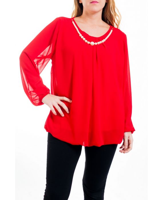 GRANDE TAILLE BLOUSE ENCOLURE FANTAISIE 4521 ROUGE