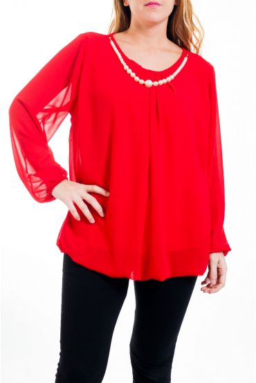 GRANDE TAILLE BLOUSE ENCOLURE FANTAISIE 4521 ROUGE