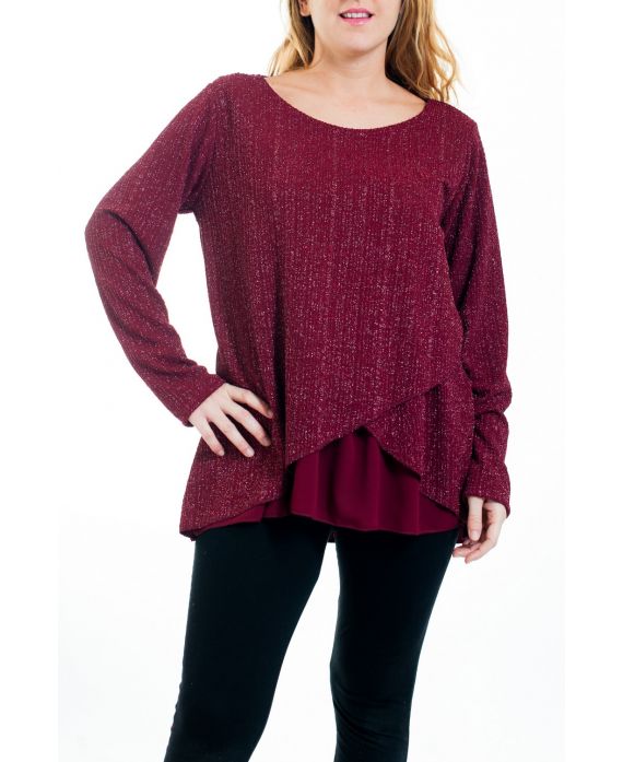 GRANDE TAILLE TUNIQUE DRAPEE EFFET BRILLANT 4520 BORDEAUX