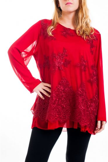 GRANDE TAILLE TUNIQUE DENTELLE SUPERPOSEE 4519 ROUGE