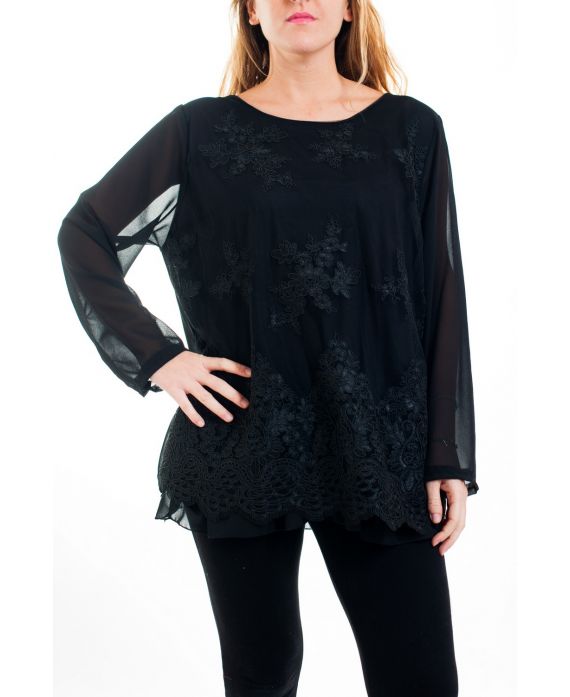 LARGE SIZE TUNIC TOP LACE SUPERPOSEE 4519 BLACK