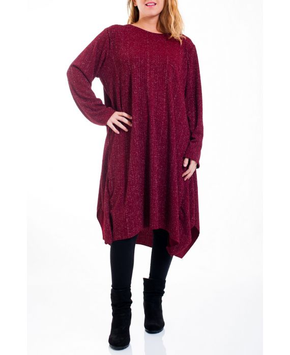 GRANDE TAILLE ROBE EFFET BRILLANT 4517 BORDEAUX