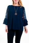 LARGE SIZE BLOUSE LACE + NECKLACE 4516 NAVY