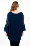 GRANDE TAILLE BLOUSE DENTELLE + COLLIER 4516 MARINE