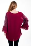 GROßE GRÖßE BLUSE MIT SPITZE + GEPOLSTERTE 4516 BORDEAUX