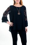 GROOT FORMAAT BLOUSE LACE + KETTING 4516 ZWART