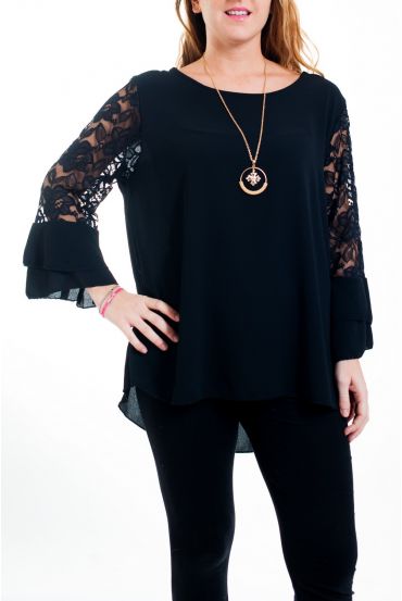 GRAN TAMAÑO DE LA BLUSA DE ENCAJE + COLLAR 4516 NEGRO