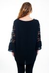 GRANDE TAILLE BLOUSE DENTELLE + COLLIER 4516 NOIR