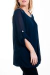 GRANDE TAILLE BLOUSE DENTELLE ET STRASS 4515 MARINE