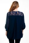 GROßE GRÖßE BLUSE MIT SPITZE UND STRASS-4515 MARINE