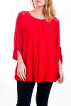 GRANDE TAILLE BLOUSE DENTELLE ET STRASS 4515 ROUGE