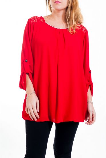 GRAN TAMAÑO DE LA BLUSA DE ENCAJE Y STRASS 4515 ROJO