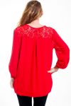 GRAN TAMAÑO DE LA BLUSA DE ENCAJE Y STRASS 4515 ROJO