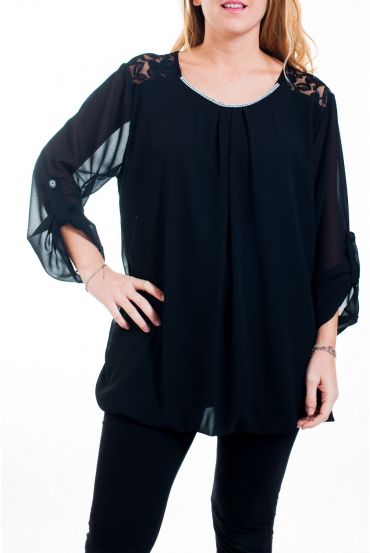 GROOT FORMAAT BLOUSE VAN KANT EN STRASS 4515 ZWART