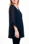 GRAN TAMAÑO DE LA BLUSA DE ENCAJE Y STRASS 4515 NEGRO