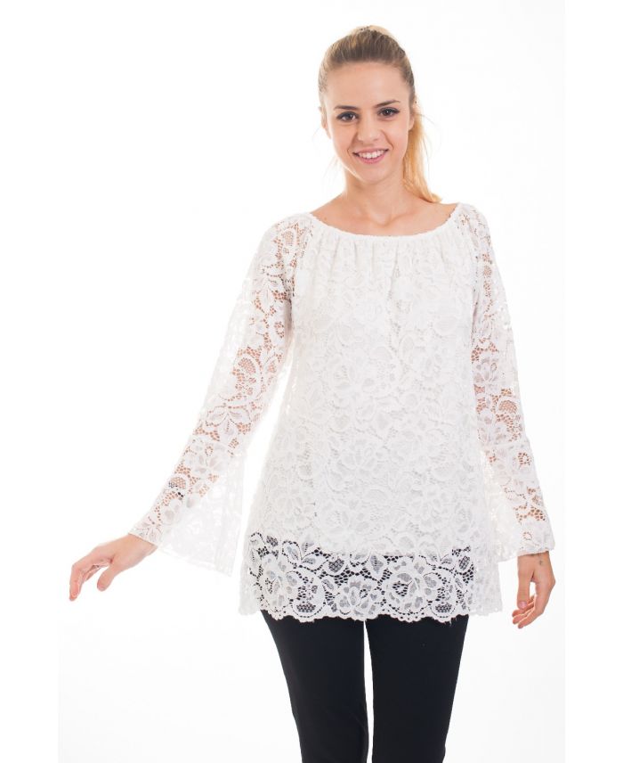 TUNIC LACE 4535 WHITE - www.grossiste-pret-a-porter.com