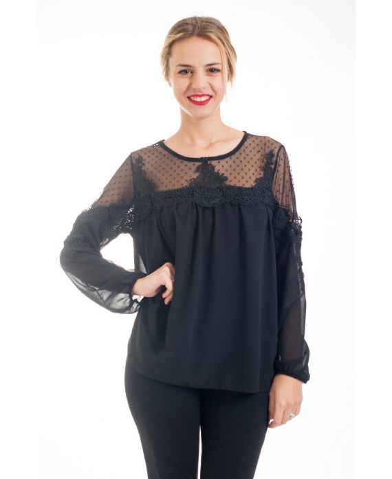 BLOUSE EMPIECEMENT DENTELLE 4529 NOIR