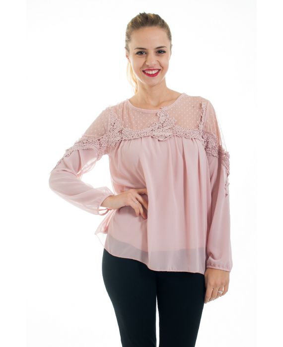 BLOUSE EMPIECEMENT DENTELLE 4529 ROSE