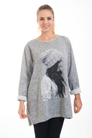 PULLOVER TUNIKA DRUCKT FRAU 4540 GRAU