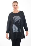 PULL TUNIQUE IMPRIME FEMME 4540 NOIR