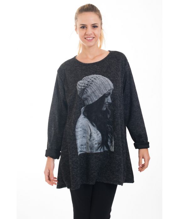 SWEATER TUNIC PRINTS WOMAN 4540 BLACK