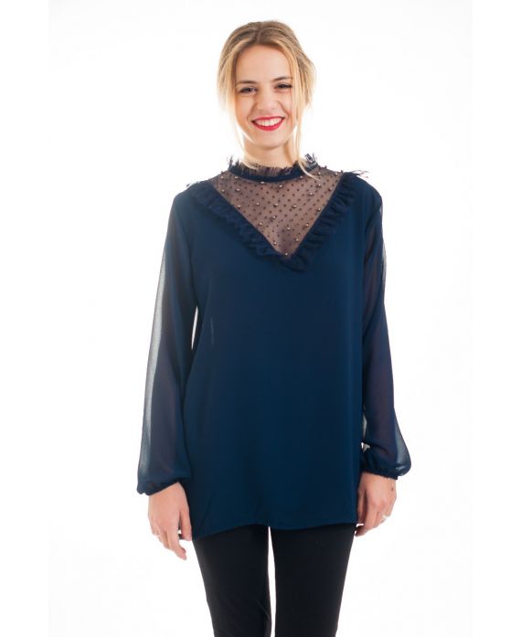 BLOUSE DENTELLE CLOUTEE 4531 BLEU MARINE