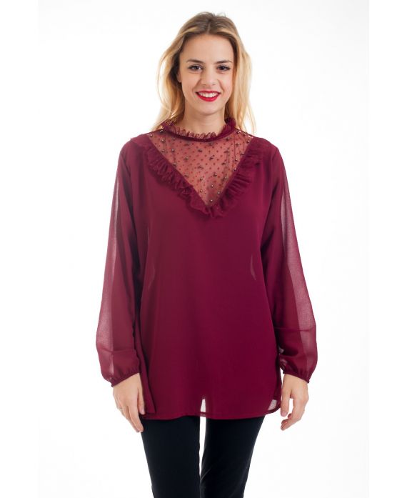 BLOUSE DENTELLE CLOUTEE 4531 BORDEAUX