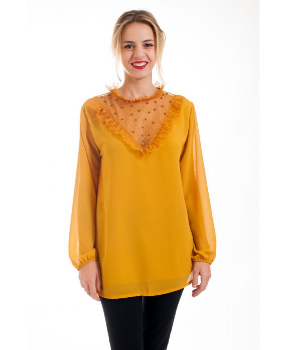 BLOUSE DENTELLE CLOUTEE 4531 MOUTARDE